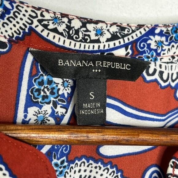 Banana Republic Deep Orange Paisley Print Cap Sleeve Blouse Size S Women's - Picture 3 of 9